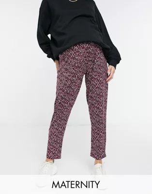 New Look Maternity soft touch sweatpants in burgundy spot print | ASOS (Global)