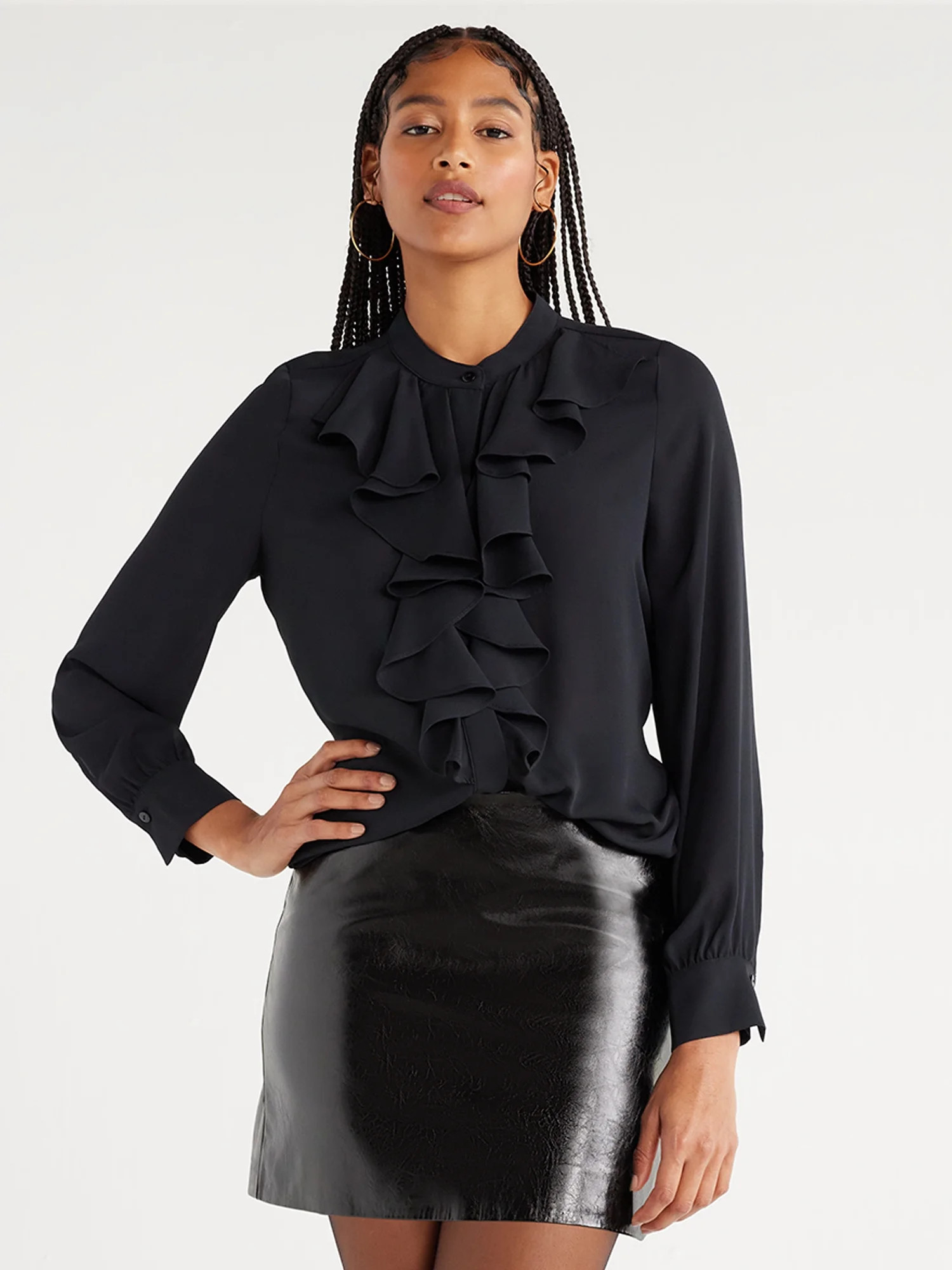 Scoop Women’s Ruffle Button Down Shirt, Sizes XS-XXL - Walmart.com | Walmart (US)