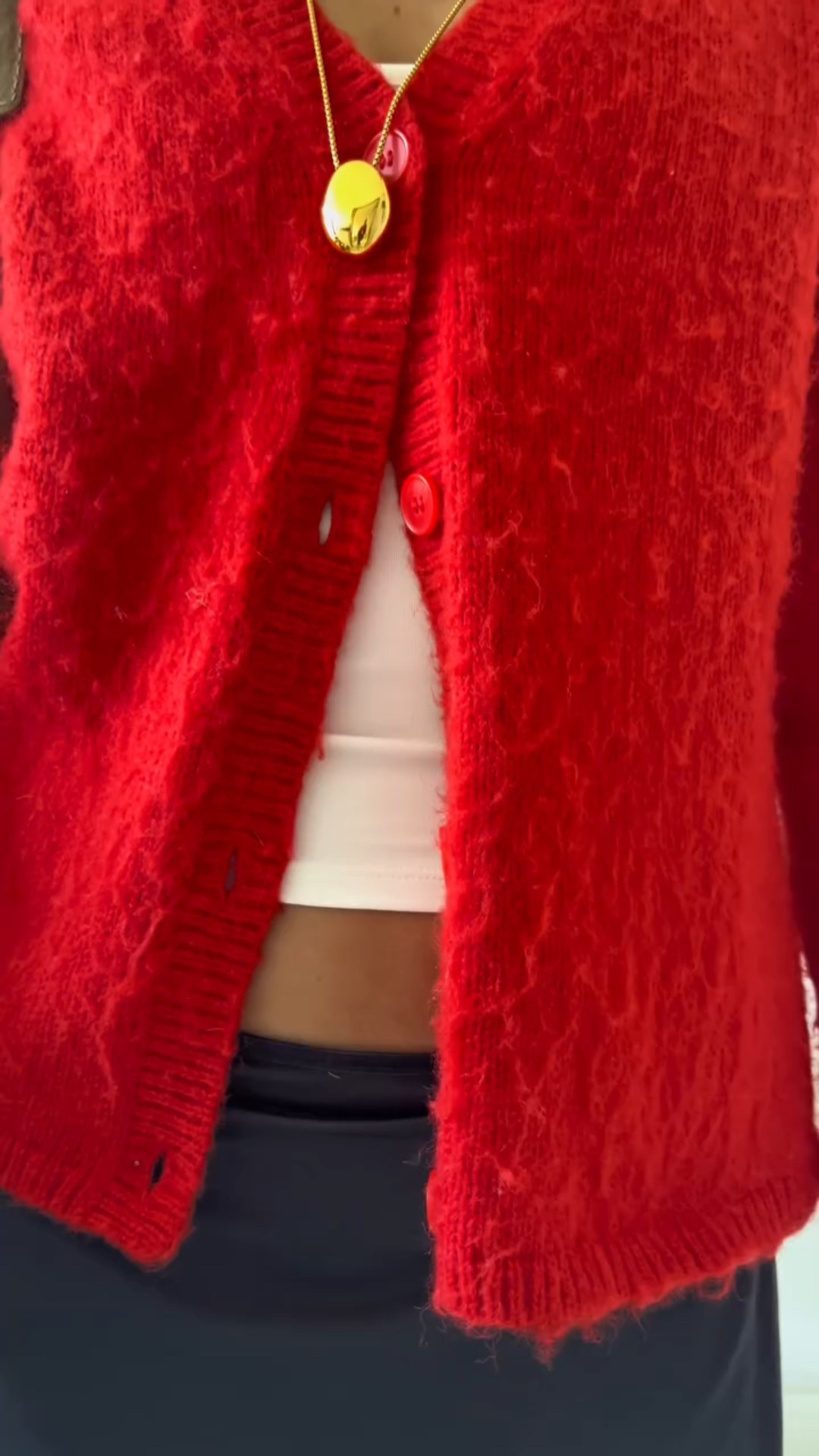 I believe everyone needs a red cardigan in their life #outfitinspo #springoutfit #outfitinspiration #jewelry #jewellery #chunkyjewelry #styleinspo #ootd #fits