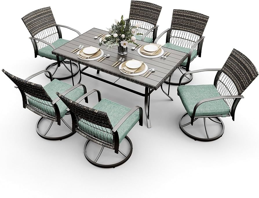 Pamapic 7 Piece Patio Dining Set for 6,Wicker Outdoor Furniture Set for Backyard Garden Deck Pool... | Amazon (US)