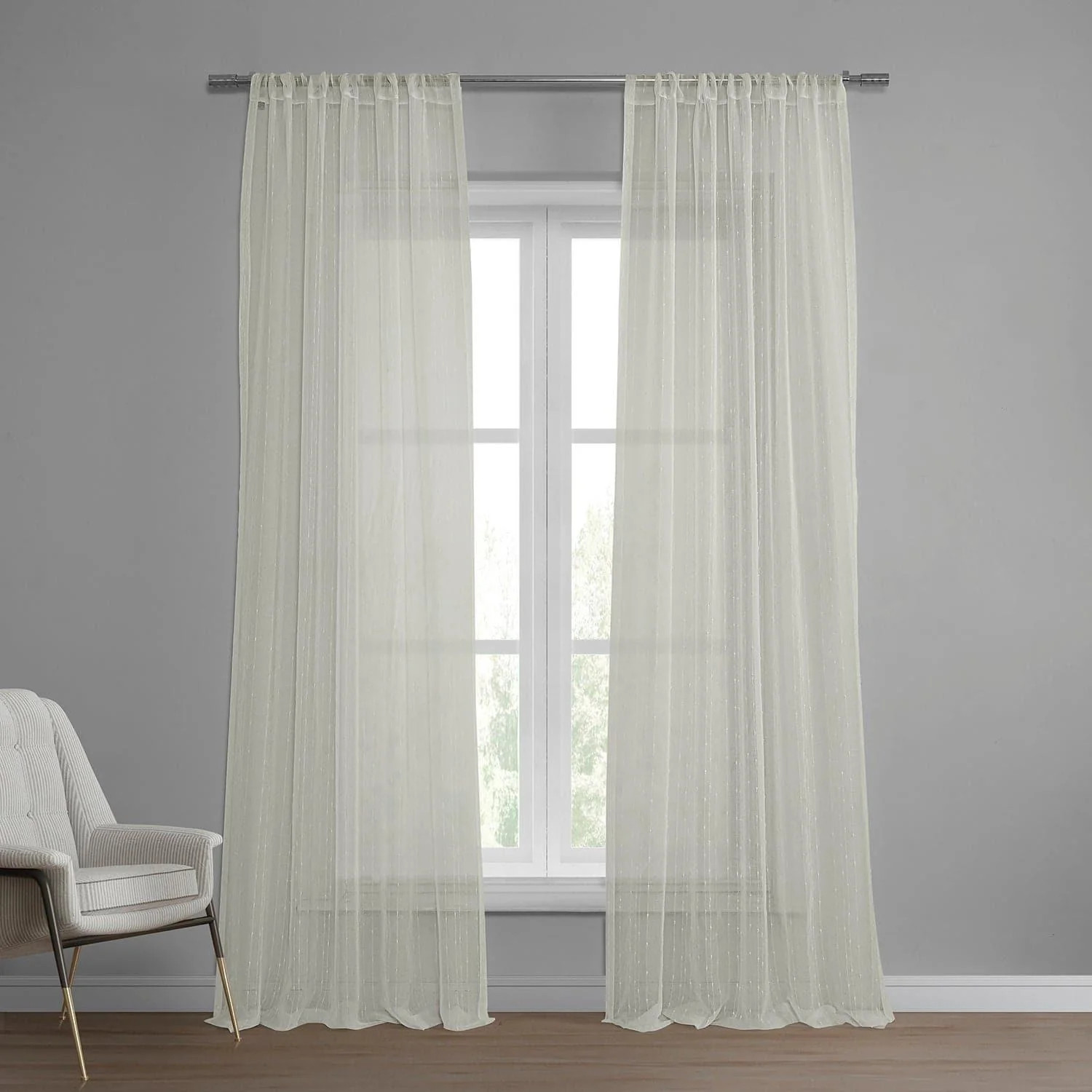 Montpellier Striped Patterned Faux Linen Sheer Curtain | Half Price Drapes