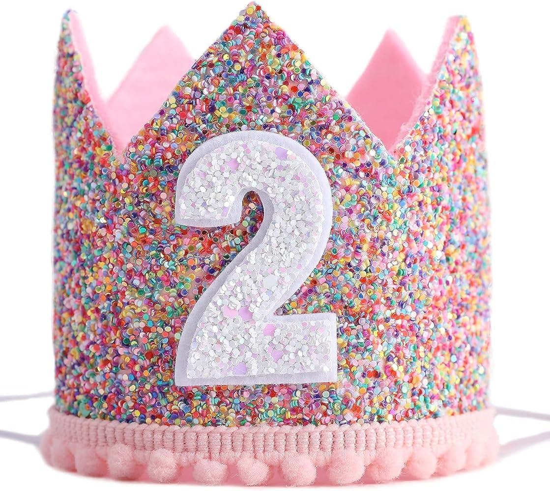 Glitter Birthday Crown for 2nd Birthday Party,Adjustable Birthday Hat for Kids,Baby Children Kids... | Amazon (UK)