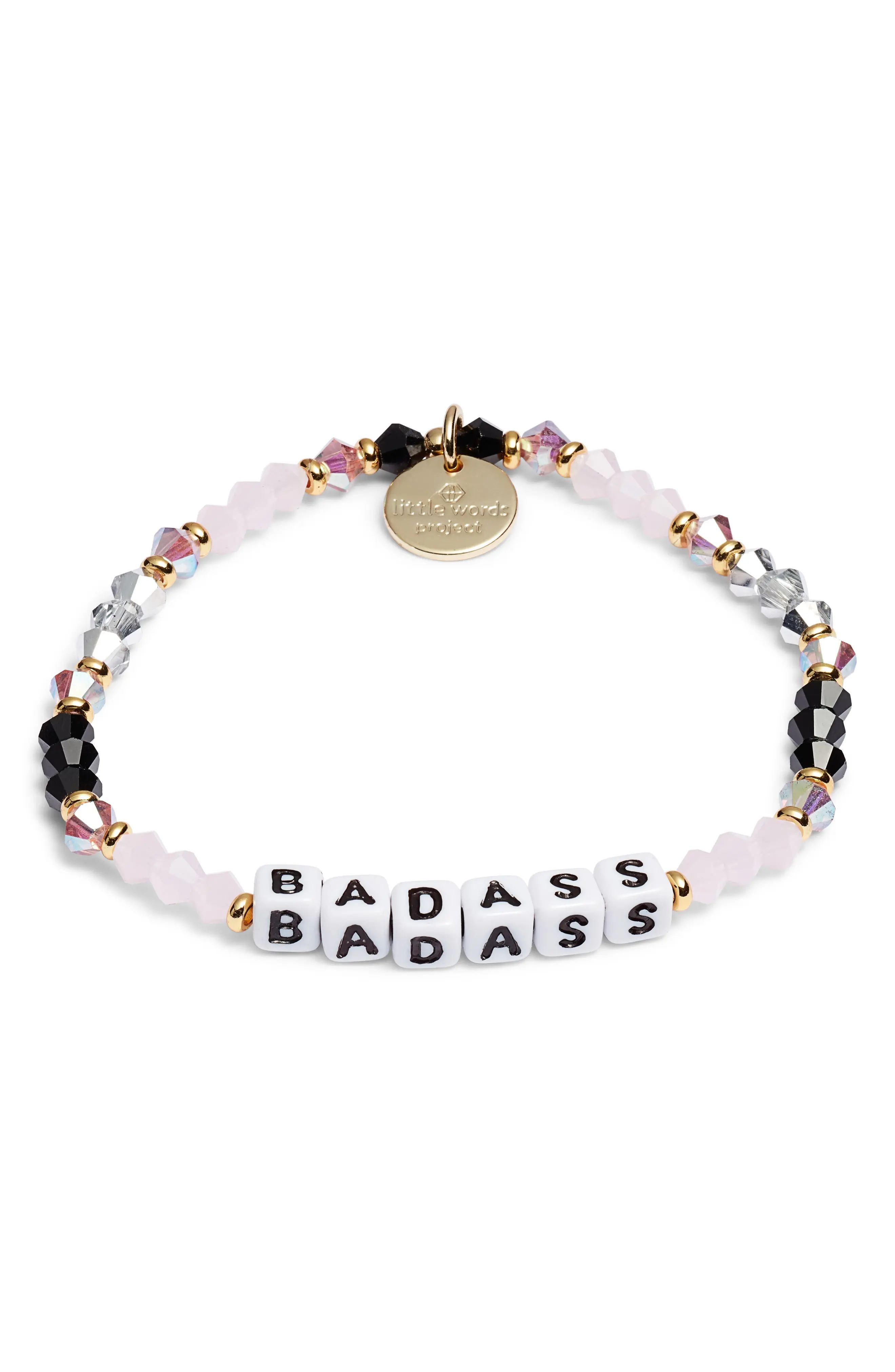 Little Words Project Badass Beaded Stretch Bracelet in Pink/White at Nordstrom, Size No Size | Nordstrom