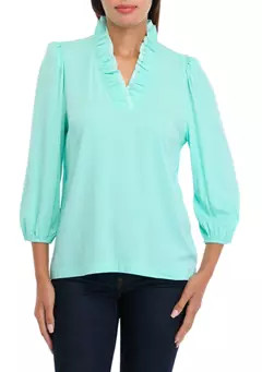 Crown & Ivy™ Women's Blouson Sleeve Ruffle Neck Top | Belk