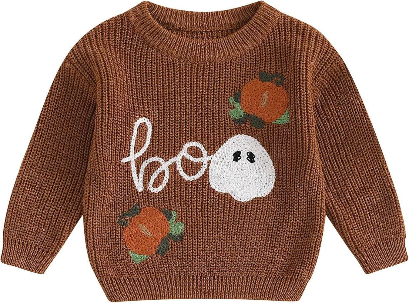 Lesimsam Toddler Baby Boy Girl Halloween Outfit Pumpkin/Ghost Knit Sweater Oversized Crewneck Kni... | Amazon (US)