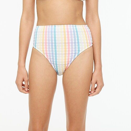 High-cut waist bikini bottom in rainbow seersucker | J.Crew US