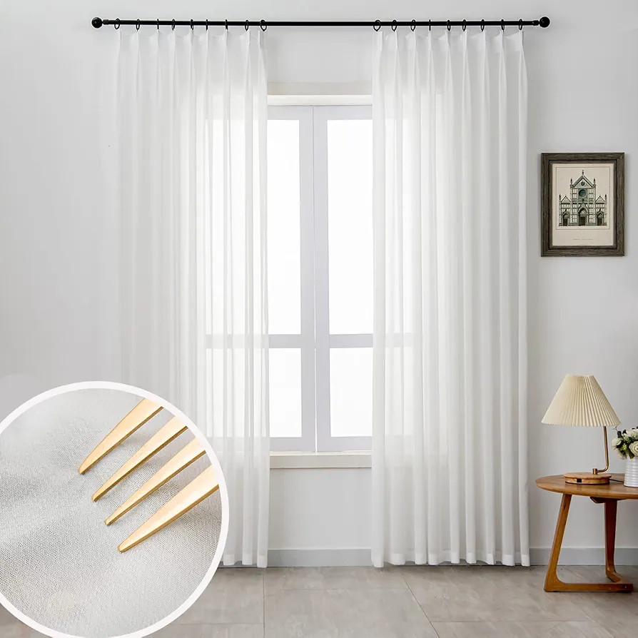 Off White Sheer Curtains Pinch Pleated Curtains & Drapes 96 Inches Long 1 Panel Lightweight Light... | Amazon (US)