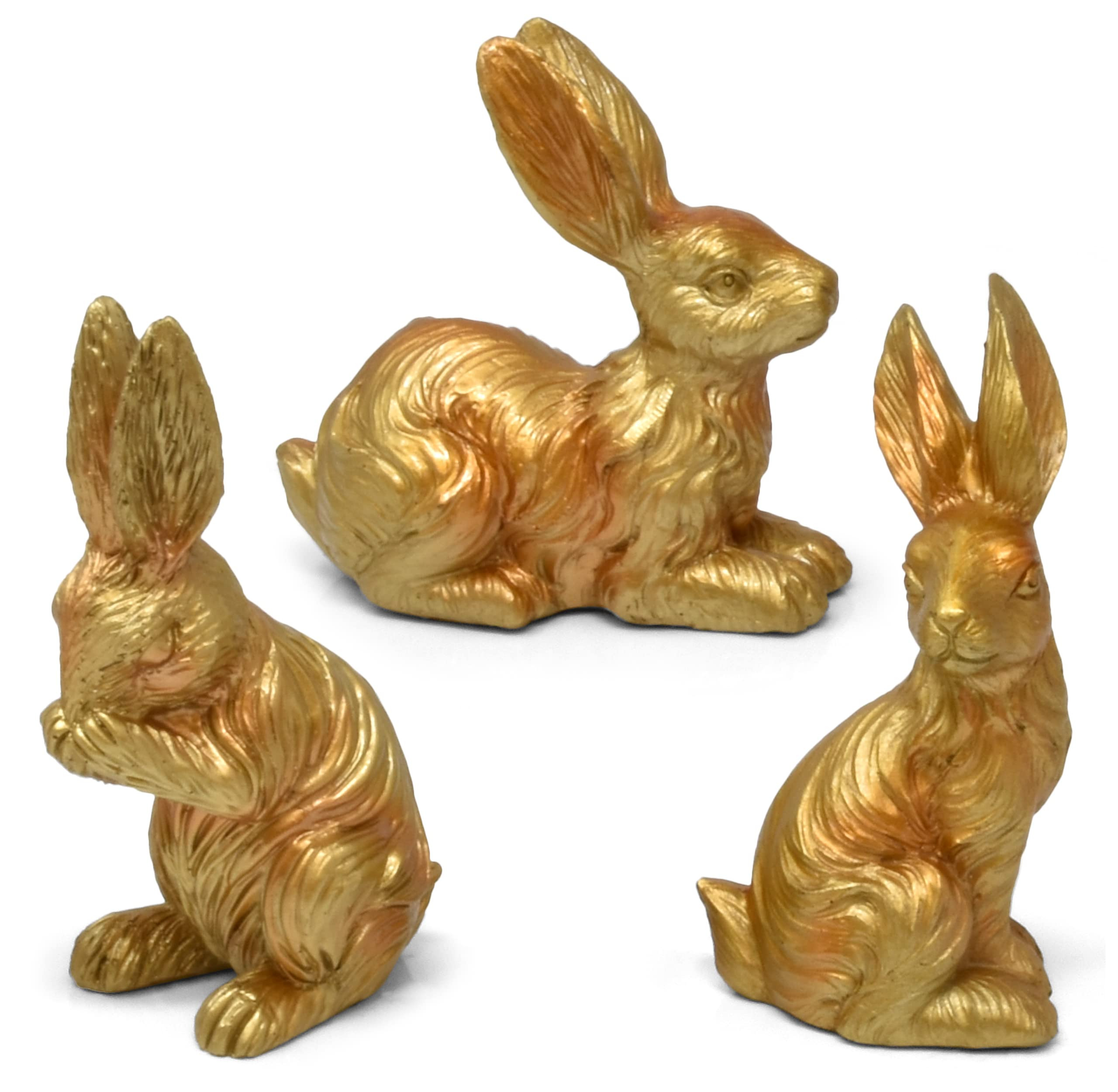 Gift Boutique 3 Easter Gold Bunny Figurine Decor Table Topper Holiday Spring Resin Golden Rabbit ... | Amazon (US)