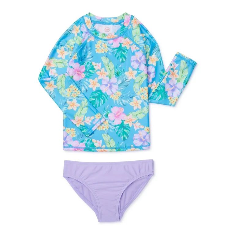 Wonder Nation Girls Long Sleeve Rashguard Set with UPF 50, 2-Piece, Sizes 4-18 & Plus | Walmart (US)