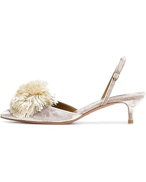 Divanne Pumps for Women, Low Heel Sandals Puff Pompom Slingback Pumps Pointed Toe Kitten Heels Ev... | Amazon (US)