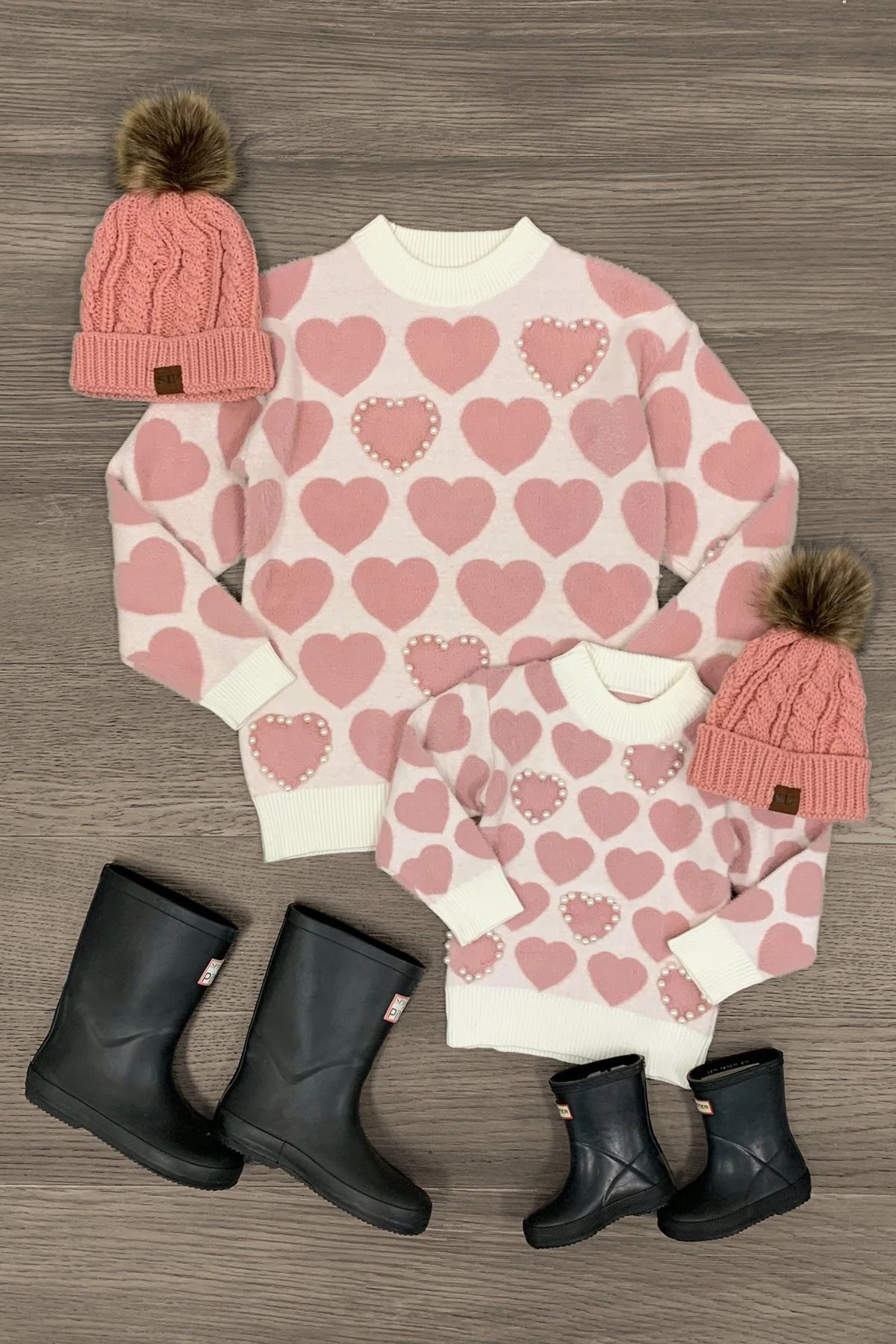 Mom & Me - Pearl Heart Sweater | Sparkle In Pink