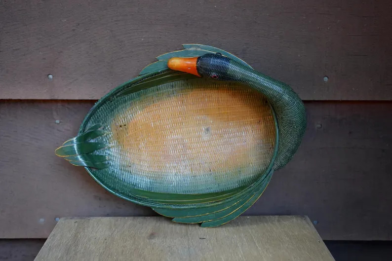 Vintage Woven Duck Basket – Hand-Painted Rattan Catchall | Rustic Folk Art Décor | Etsy (US)