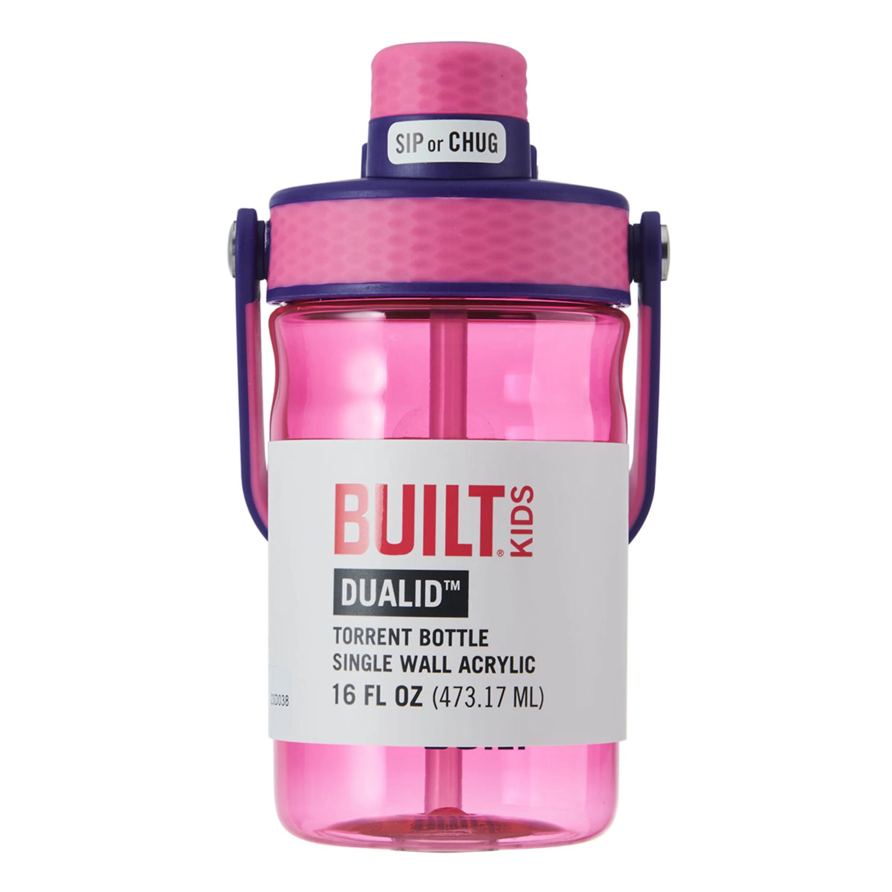 Built 16 fl oz Acrylic Bottle Dualid  Flip-top Leakproof Chug with Straw Pink | Walmart (US)
