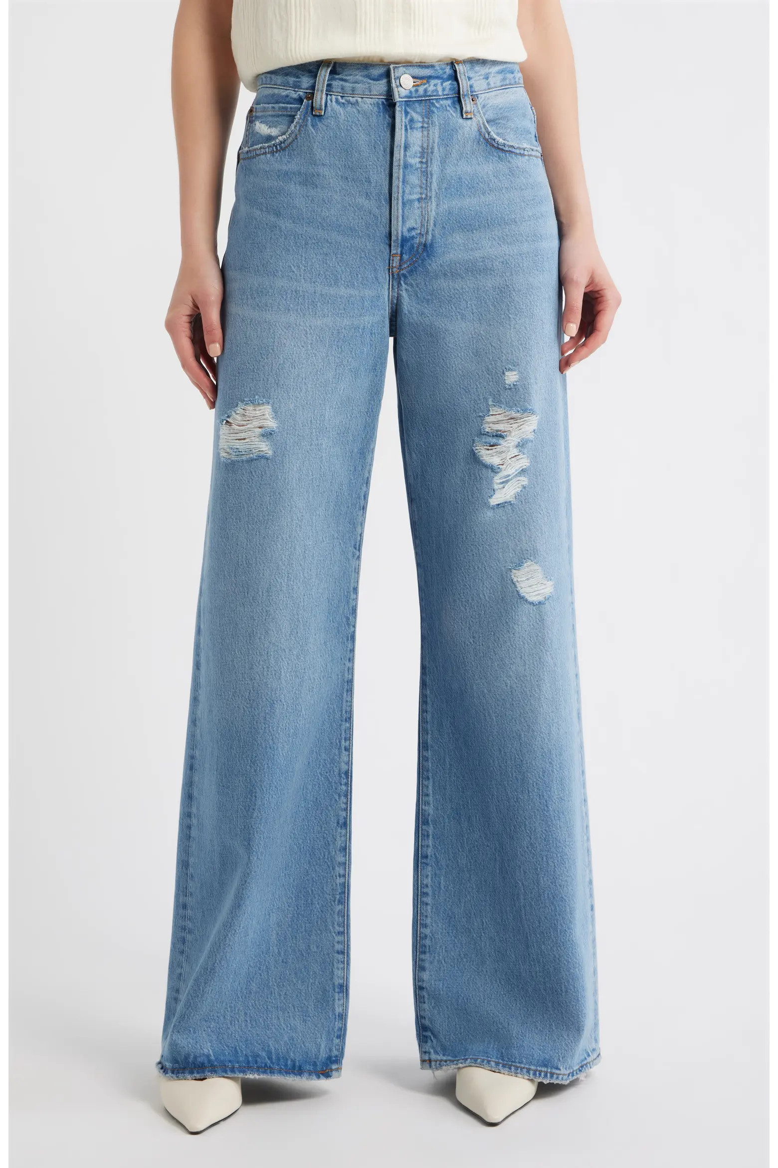 FRAME The Loose Ripped Wide Leg Jeans (Women) | Nordstrom | Nordstrom