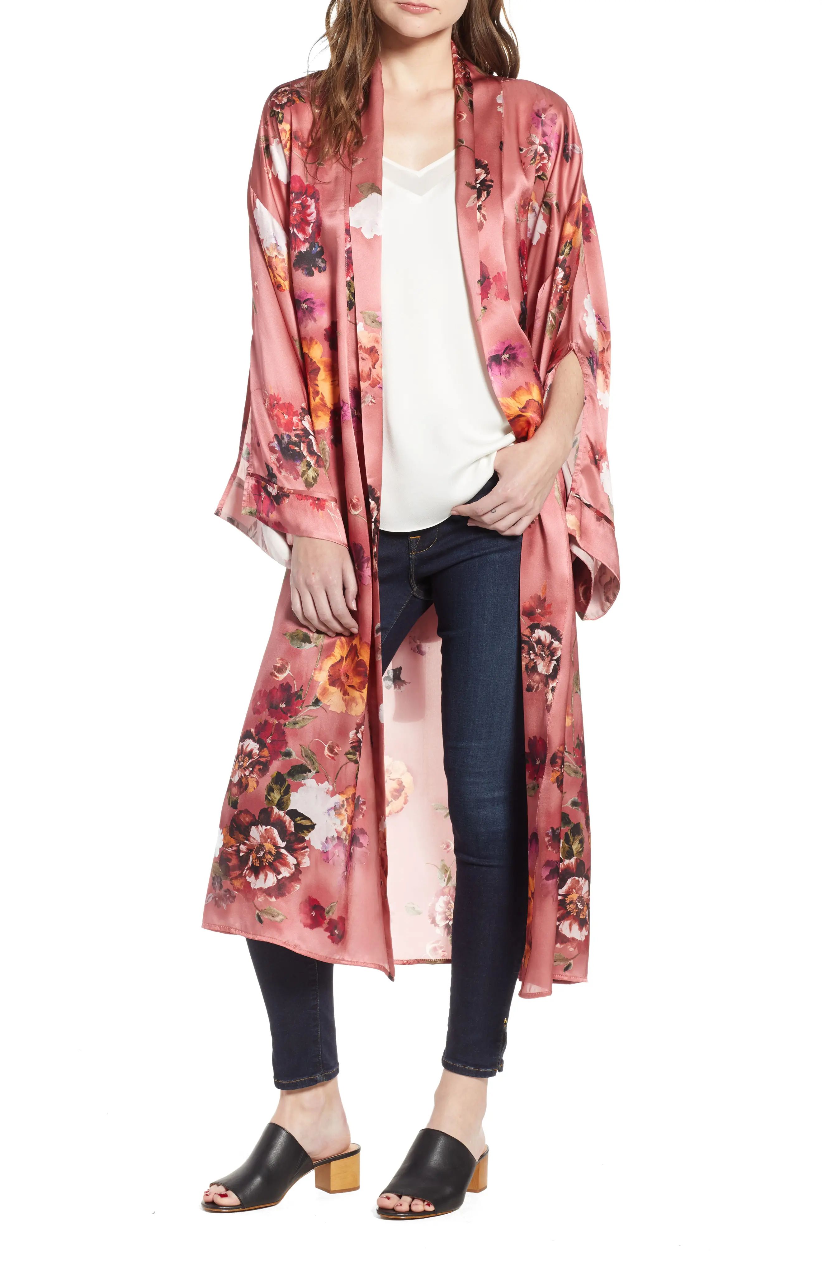 Nordstrom Print Long Silk Kimono | Nordstrom