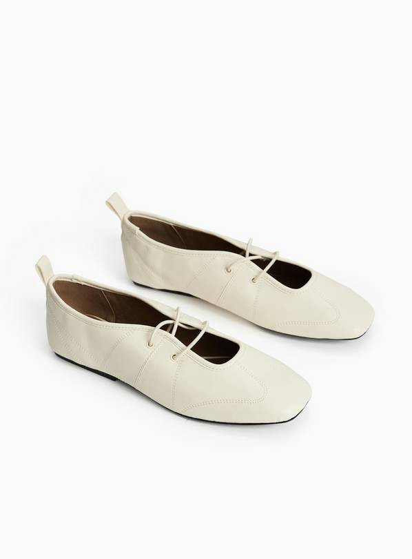 Cream Sporty Style Laced Ballerina Shoes 7 | Tu Clothing