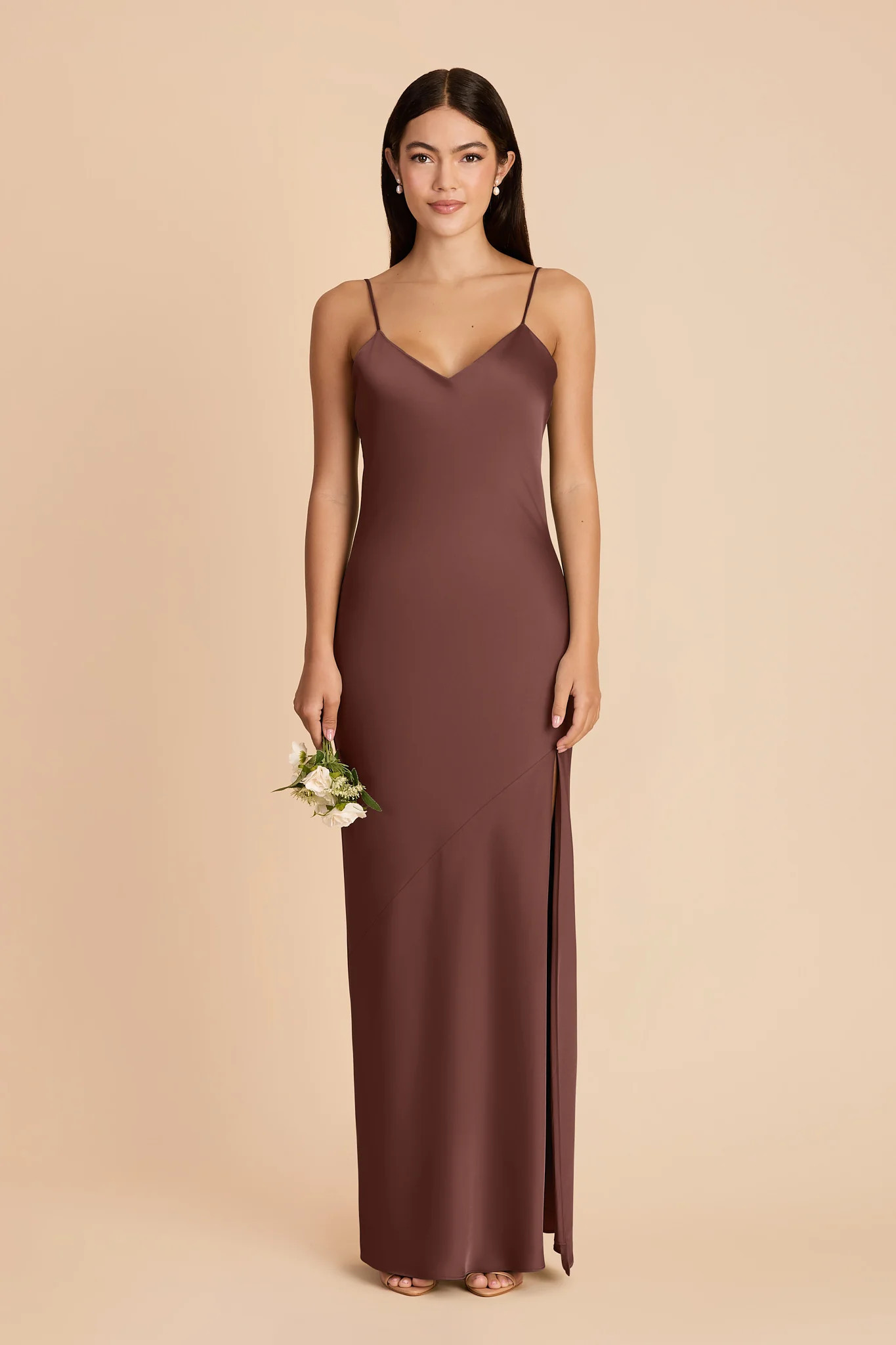 Chocolate Brown Bridesmaid Dress Matte Satin Size Small Birdy Grey Alyse | Birdy Grey