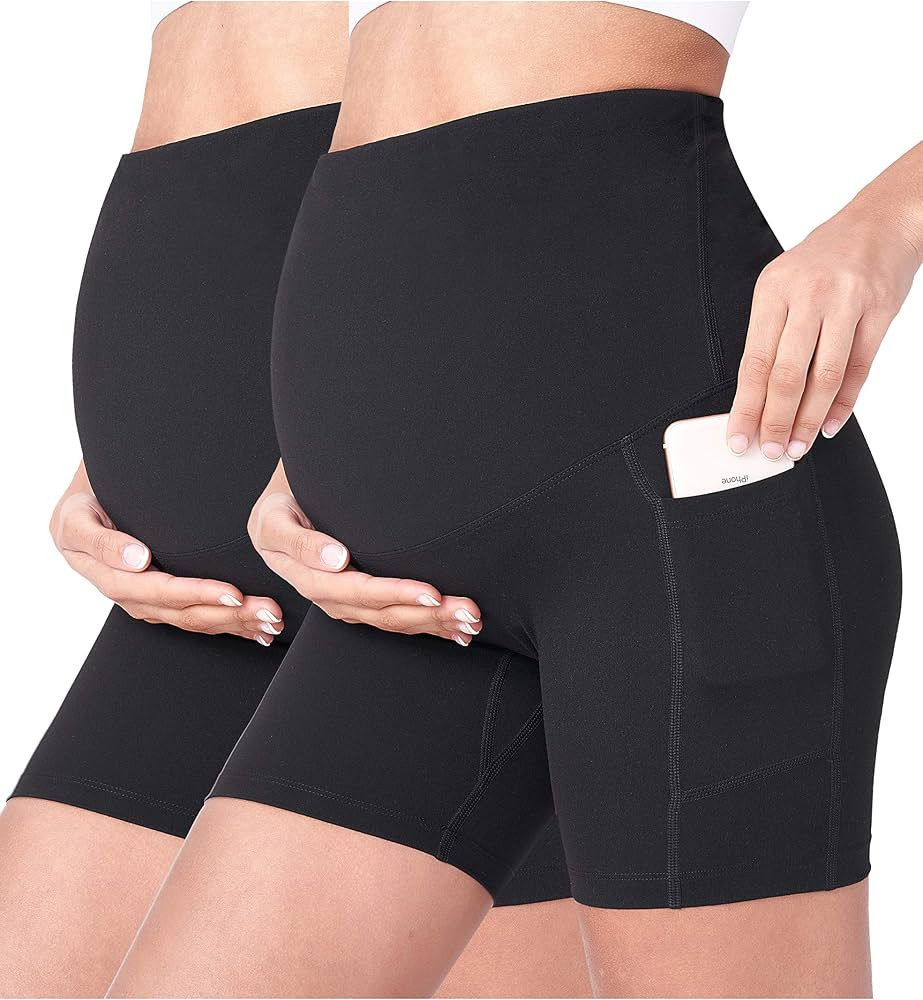 POSHDIVAH Women's Maternity Yoga Shorts Over The Belly Bump Summer Workout Running Active Short P... | Amazon (US)