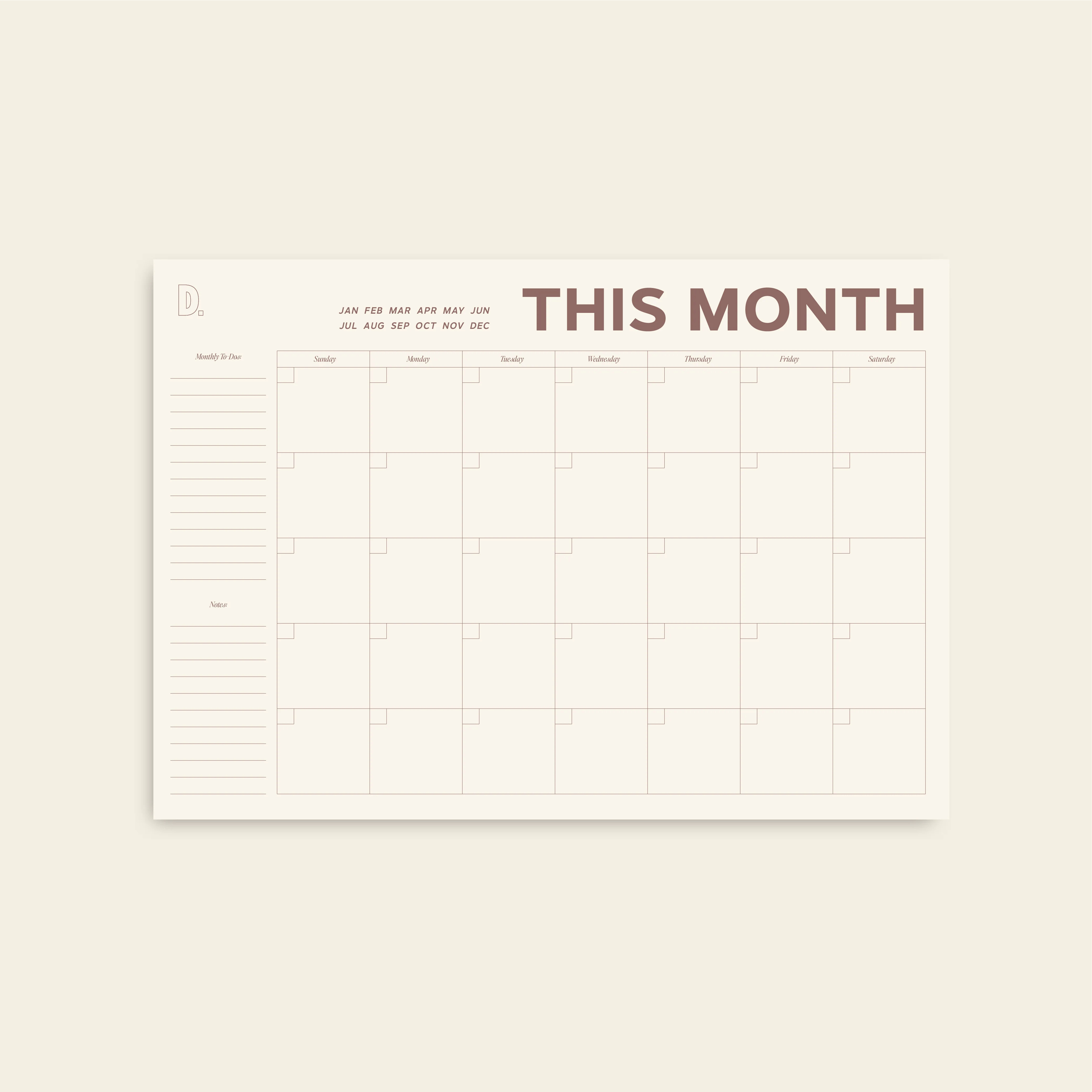 OG Monthly Calendar | The Dailee
