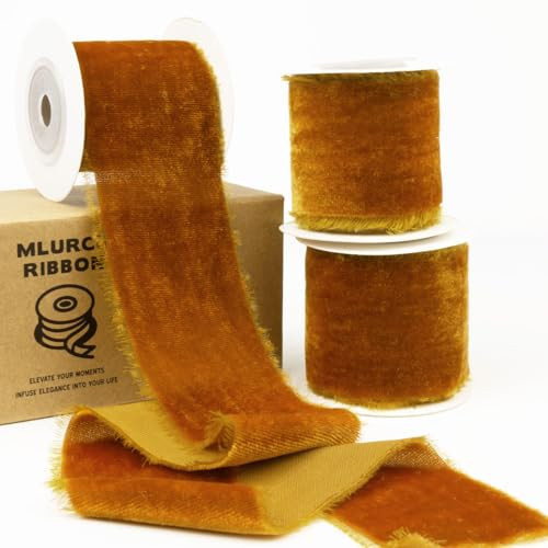 Burnt Orange Velvet Ribbon 2 Inch Wide - Fall Terracotta Frayed Vintage Handmade Fringe Silk for Christmas Tree, Gift Wrapping, Wedding Invitations, Flower Bouquet (3 Yds) | Amazon (US)