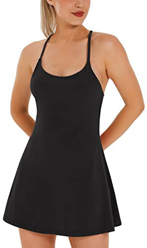 Womens Tennis Dress, Workout Dress with Built-in Bra & Shorts Pockets Exercise Dress for Golf Athletic Dresses for Women Black | Amazon (US)
