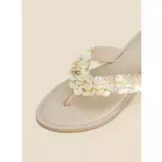 Buy SOSANDAR Ecru Shell Detail Leather Flip Flops 8 | Sandals | Tu | Tu Clothing