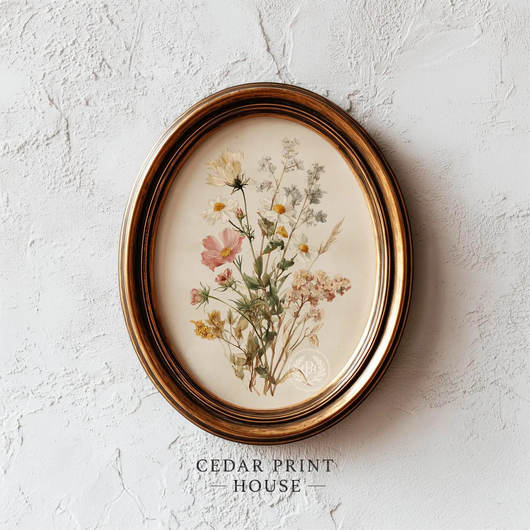 Vintage Botanical Print: Soft Bouquet of Wildflowers - Cottagecore Neutral Decor, Rustic Delicate... | Etsy (US)