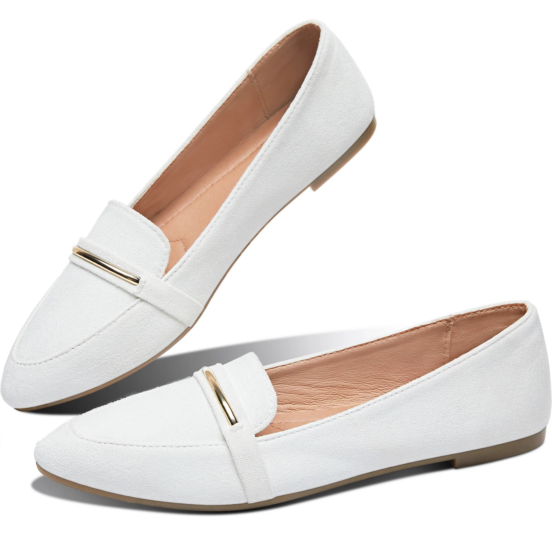 Obtaom Women’s Stylish Pointy Toe Loafer Flat ,Comfortable Faux Suede Ballet Flat, Elegant Work... | Walmart (US)