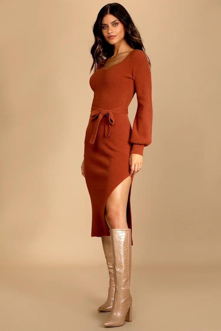 Windy Days Rust Brown Knit Sweater Dress | Lulus (US)