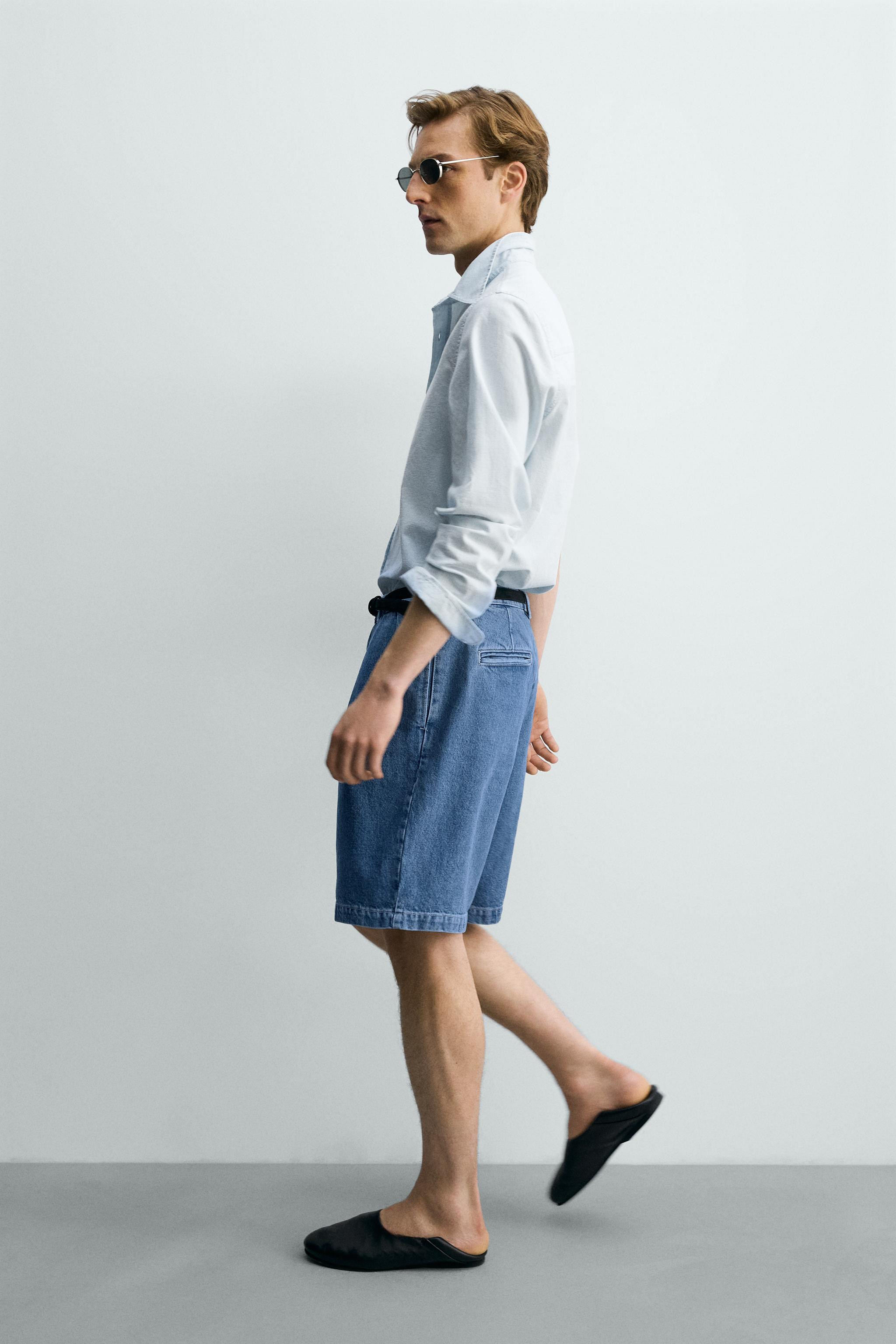 BERMUDA EN JEAN RELAXED FIT PLISSE | Zara FR