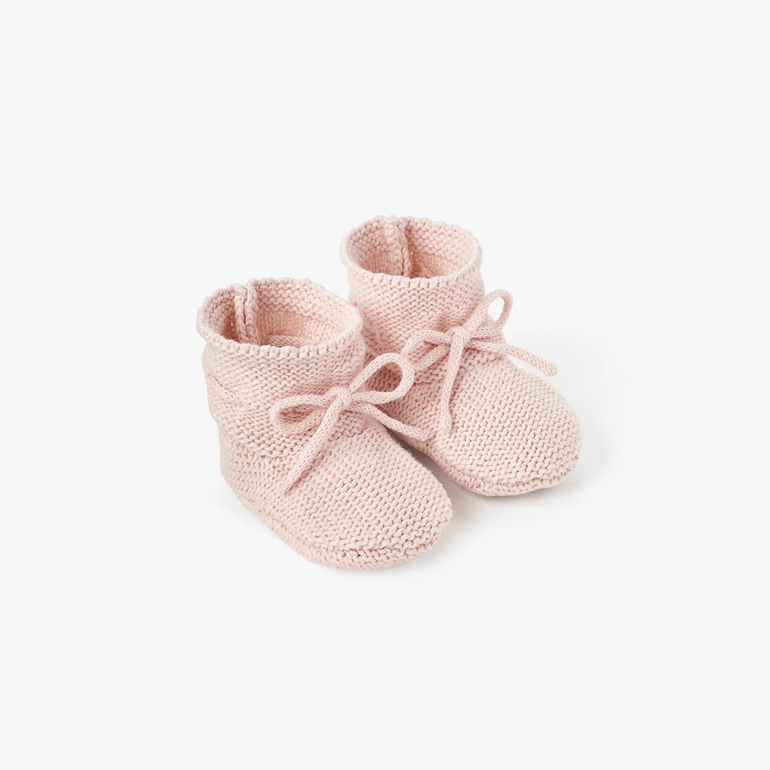 Pale Pink Garter Knit Baby Booties | Elegant Baby