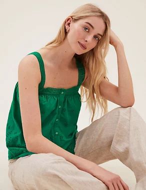 Pure Cotton Broderie Regular Fit Cami Top | M&S Collection | M&S | Marks & Spencer (UK)