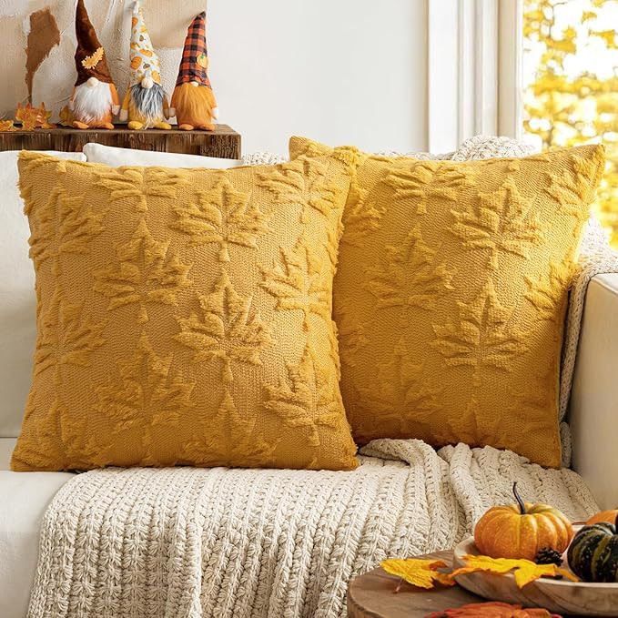MIULEE Fall Throw Pillow Covers 18x18 Mustard Yellow Set of 2 Thanksgiving Autumn Decorative Holl... | Amazon (US)