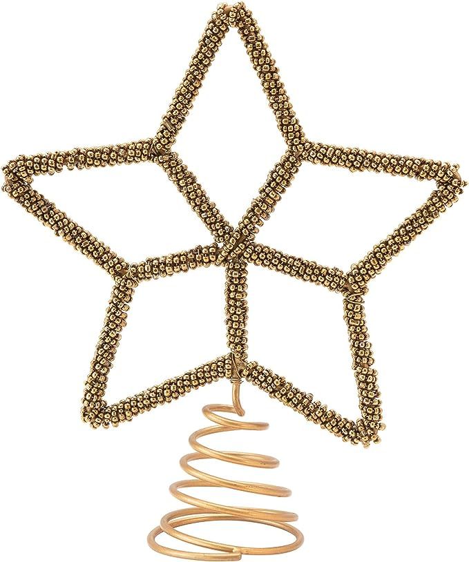 Creative Co-Op Metal & Bead Star, Antique Brass Finish Tree Topper, Gold | Amazon (US)
