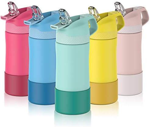 Kids Water Bottle 14 oz with Straw Lid Stainless Steel Vacuum Insulated Bottles Thermos for kids Sch | Amazon (US)