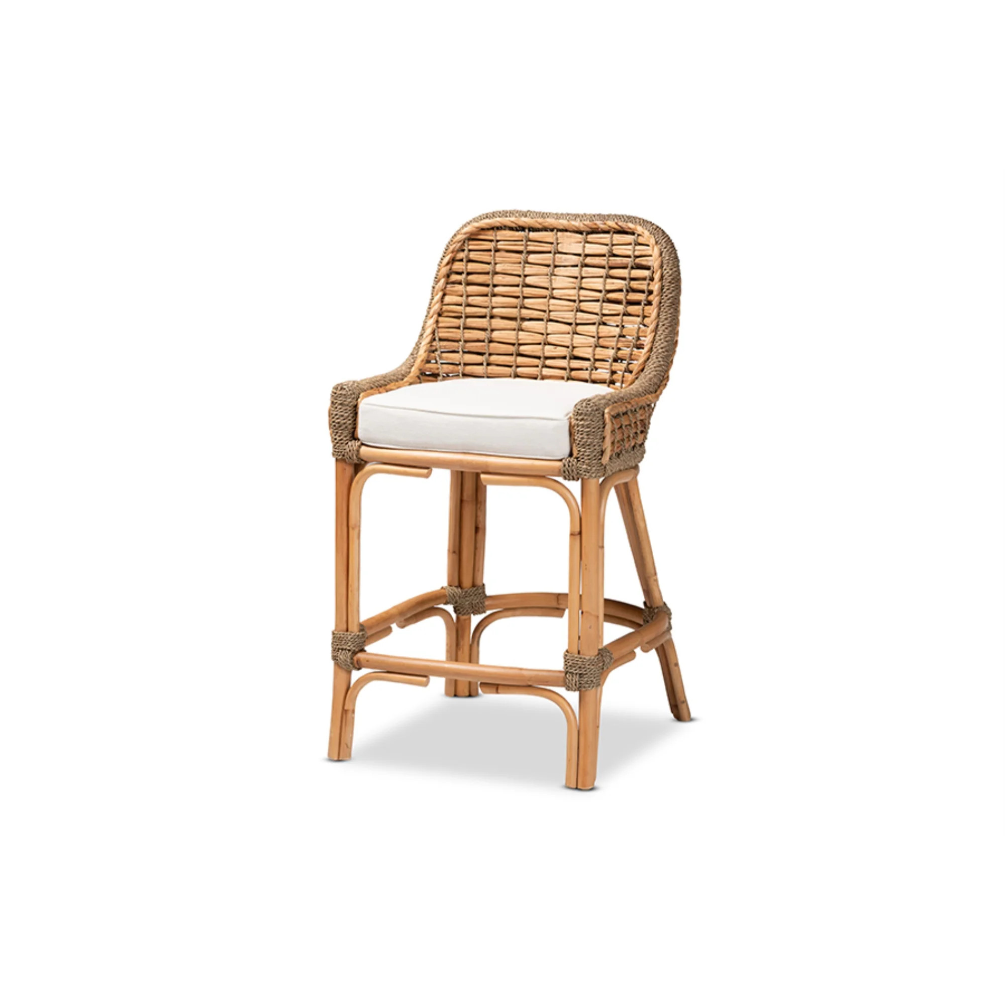Baxton Studio Kyle Modern Bohemian Natural Brown Woven Rattan Counter Stool with Cushion - Walmar... | Walmart (US)