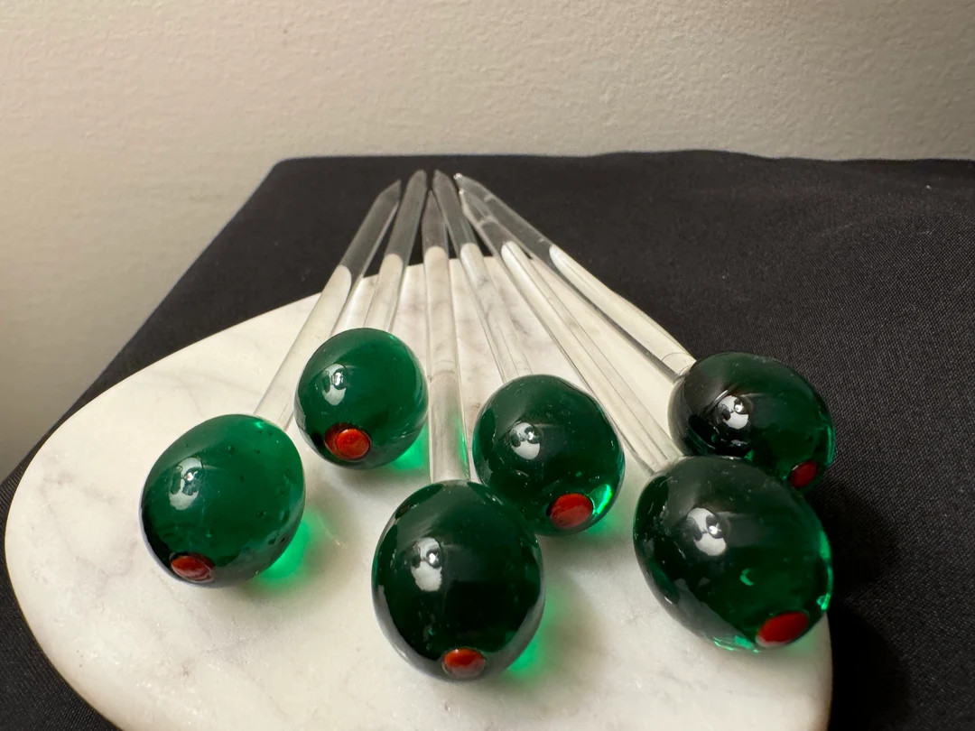 6 Vintage Retro MCM Art Glass Martini Drink Olive Picks Swizzle Stir Sticks - Etsy | Etsy (US)