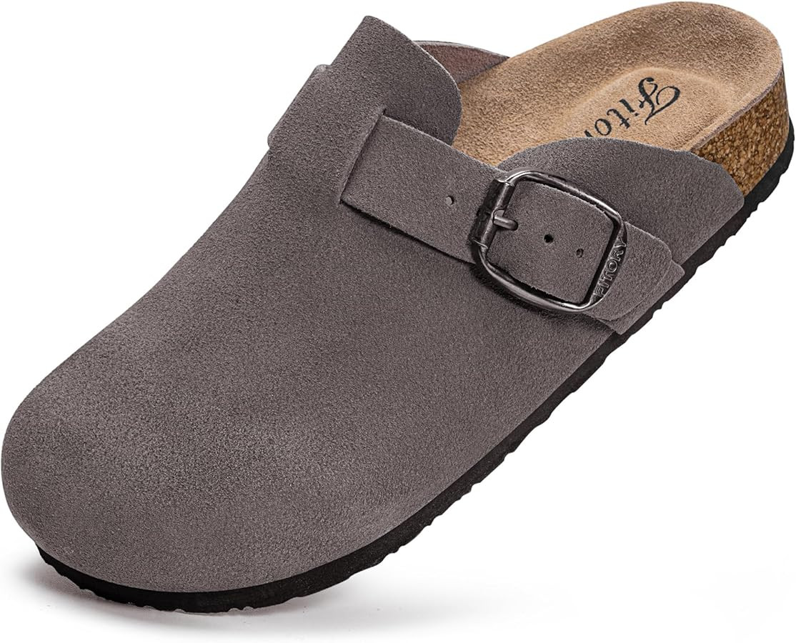 FITORY Womens Clogs Slip-on Potato Shoes Leather Mules with Suede Cork Footbed Size 6-11 | Amazon (US)