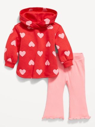 Fleece Heart-Print Tunic Hoodie &#x26; Flare Leggings Set for Baby | Old Navy (US)