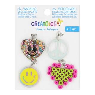 Glittery Heart, Peace Sign, Smiley Face & Melted Bead Heart Charms by Creatology™ | Michaels | Michaels Stores