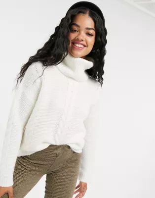 Pimkie roll neck cable knit jumper in white | ASOS UK