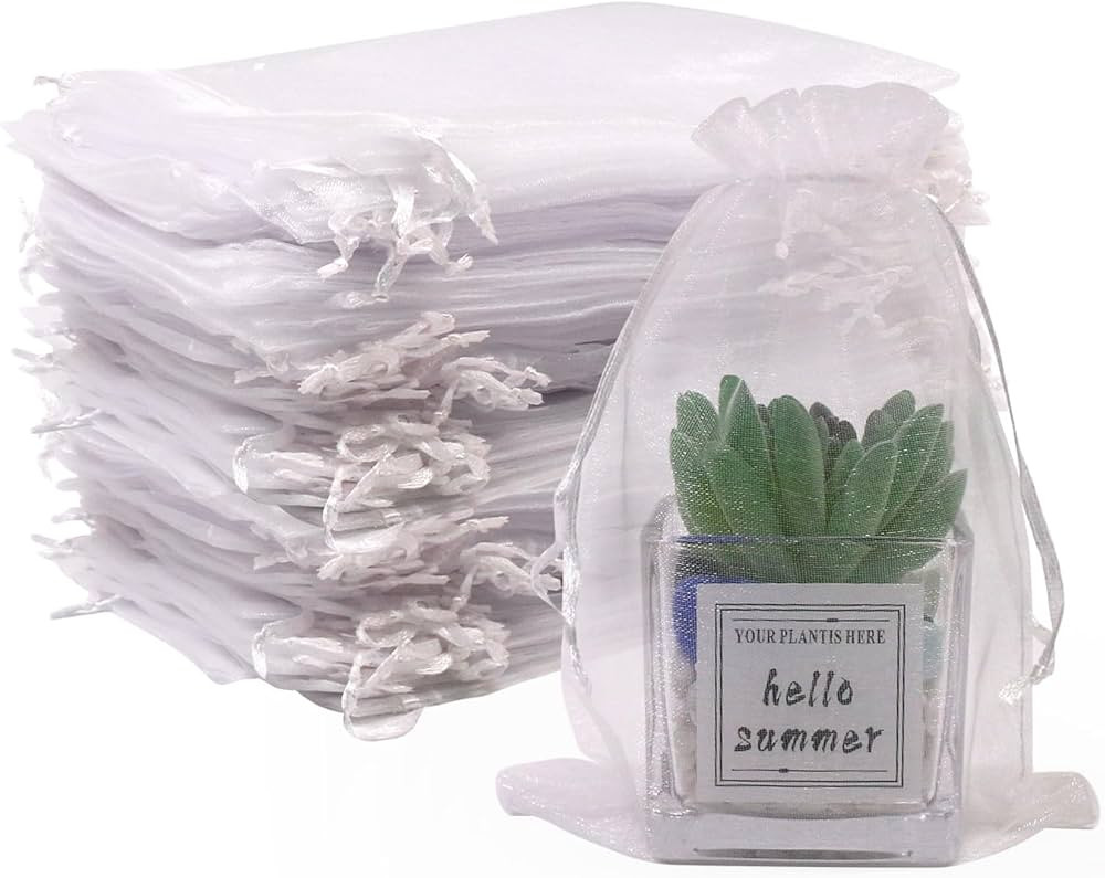 SumDirect 100Pcs 5x7 inch White Sheer Drawstring Organza Jewelry Pouches Wedding Party Christmas ... | Amazon (US)