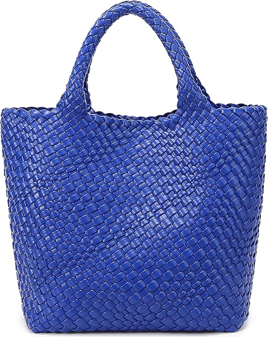 Woven Bag for Women, Vegan Leather Tote Bag Large Summer Beach Travel Handbag and Purse Retro Han... | Amazon (US)