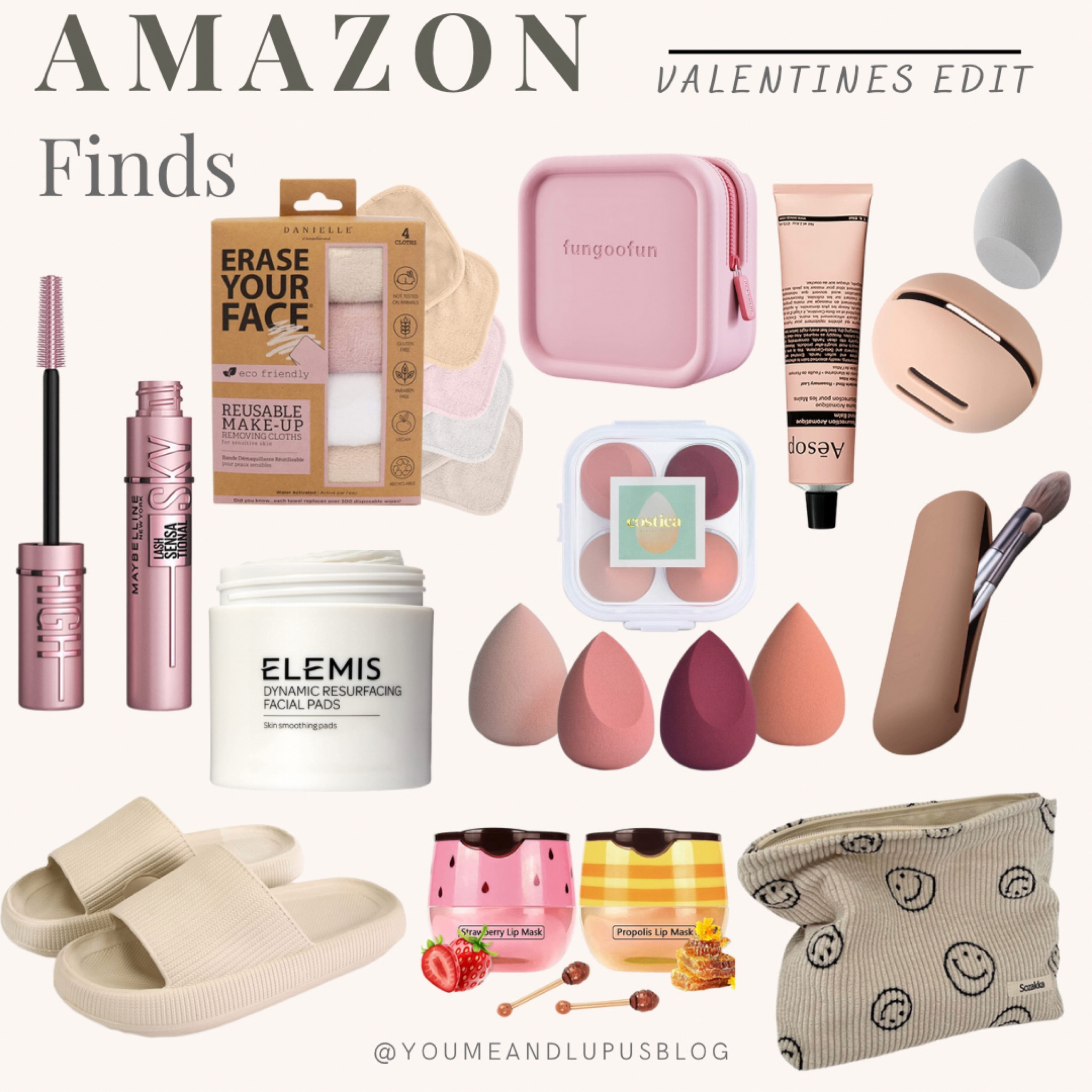 Amazon Finds, Valentines Edit. Makeup sponges, makeup sponge holder, makeup travel bags, pillow slippers, mascara, hand cream, facial wash cloths, Elemis facial pads, travel makeup brush holder, lip bee balm, YoumeandLupus 

#LTKGiftGuide #LTKFind #LTKSeasonal