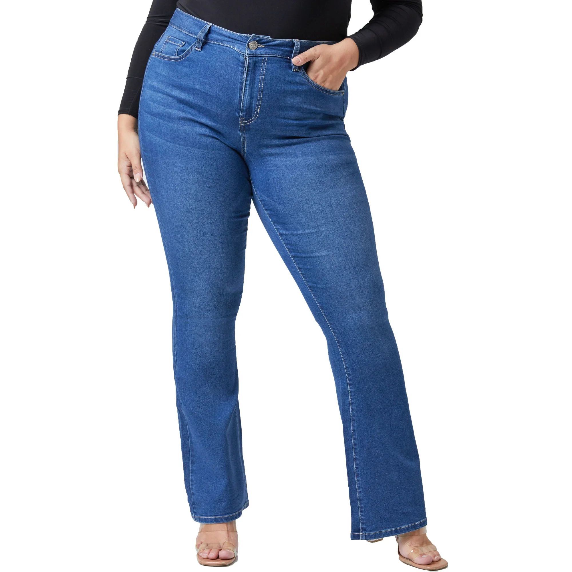 YMI Jeans Women's Plus Size Hyper Denim Super Stretchy Flare Jean | Walmart (US)