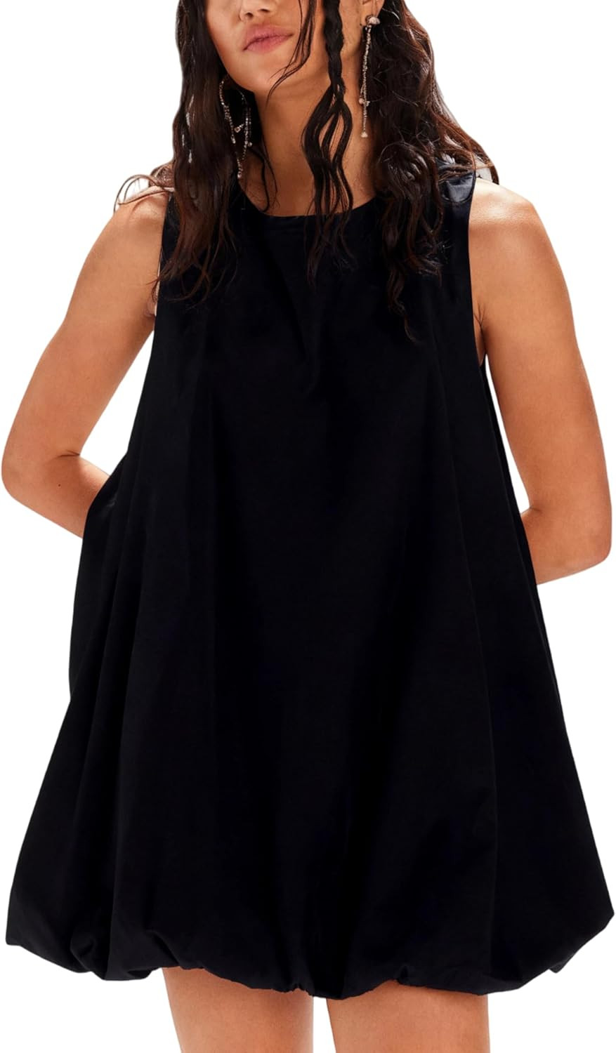 Majdan Womens Bubble Mini Dress Summer Sleeveless Short Dresses Lantern Tank Dresses Beach Sundress with Pockets | Amazon (US)