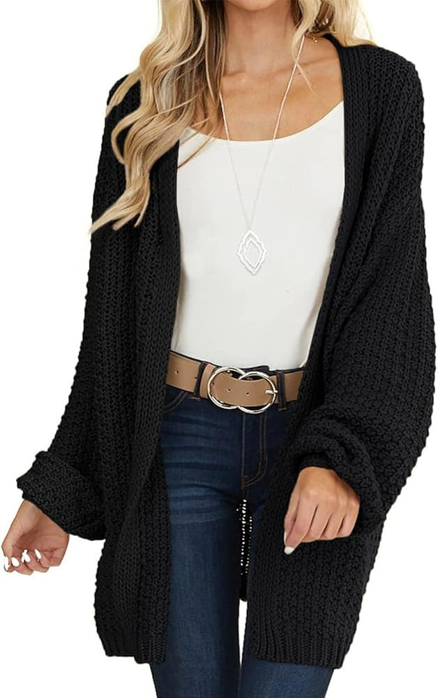 MEROKEETY Women's 2024 Fall Open Front Chunky Knit Sweater Oversized Lantern Sleeve Cardigan Outw... | Amazon (US)