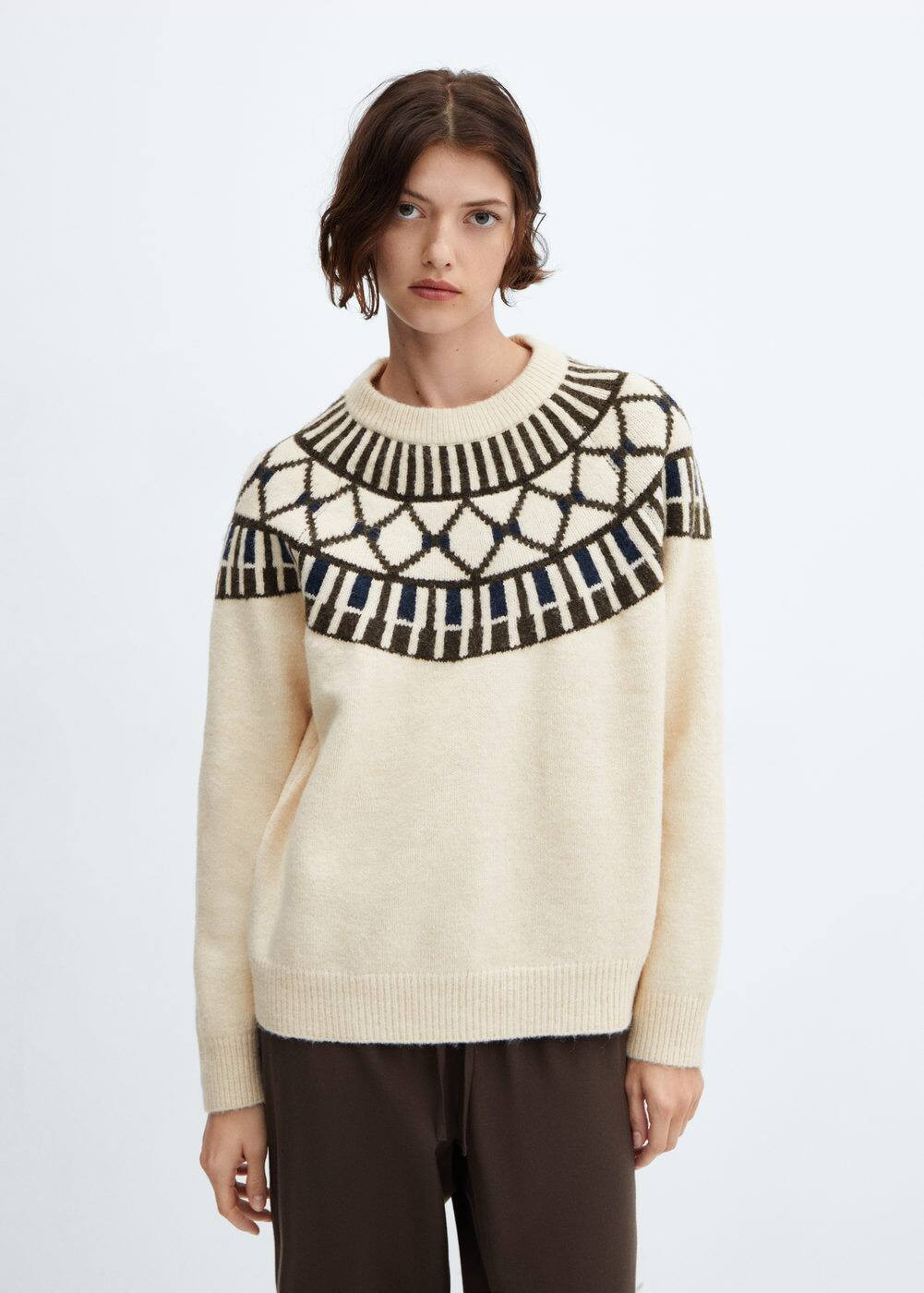 Crew neck sweater with trim -  Women | Mango United Kingdom | MANGO (UK)