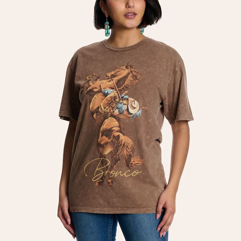 Lotus Fashion Women's Mocha Bronco Graphic Oversized T-Shirt | Cavender's