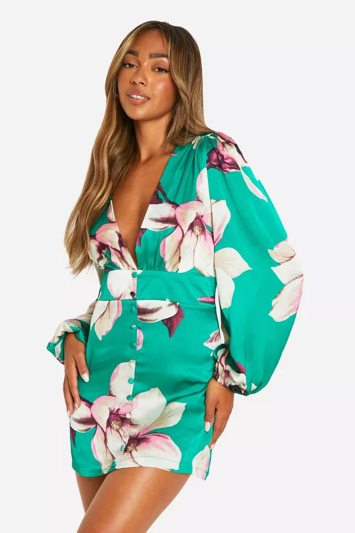 Floral Puff Sleeve Mini Shift Dress | boohoo (US & Canada)